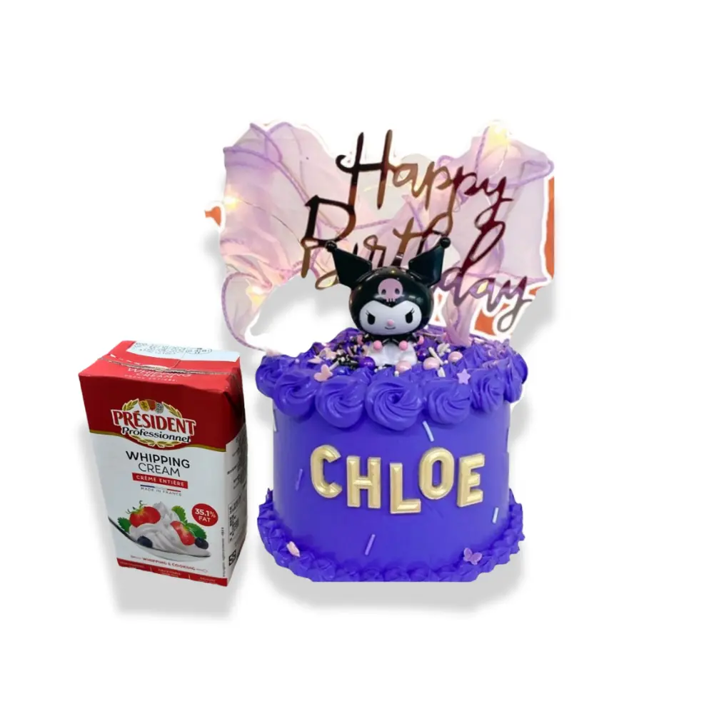 Kuromi蛋糕 (4吋單層 (2-3人), Lotus焦糖曲奇夾心)