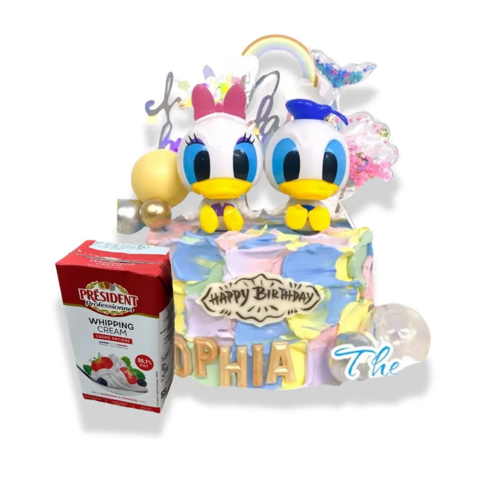 唐老鴨與黛絲鴨蛋糕 (4吋單層 (2-3人), Lotus焦糖曲奇夾心)