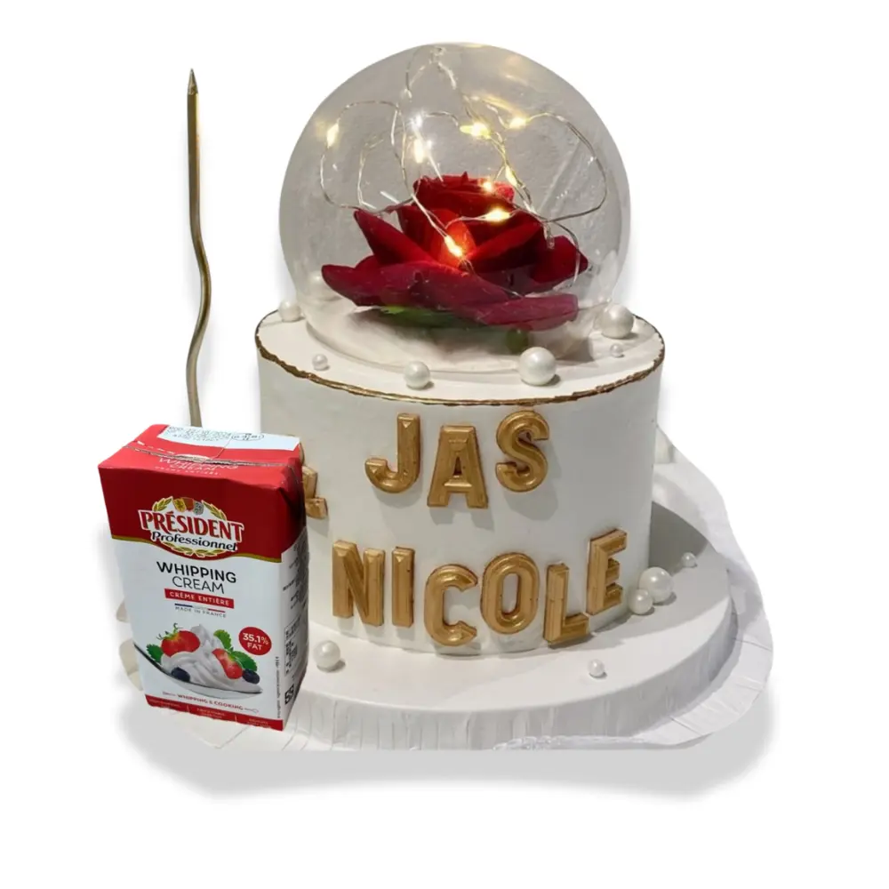 水晶球玫瑰花蛋糕 (4吋單層 (2-3人), Lotus焦糖曲奇夾心)