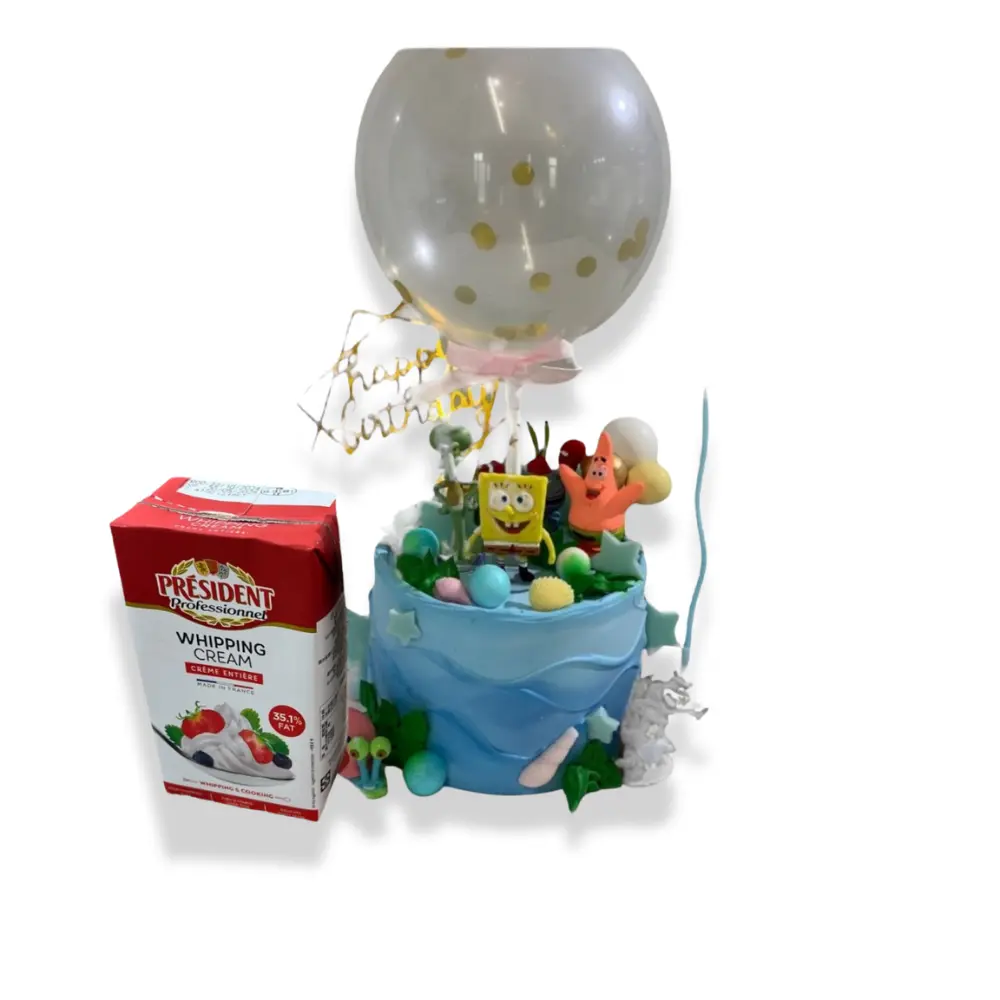 海綿寶寶蛋糕 (4吋單層 (2-3人), Lotus焦糖曲奇夾心)