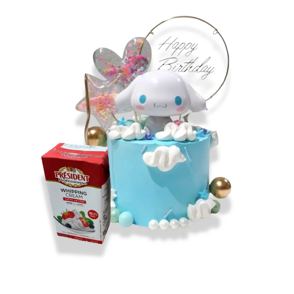 玉桂狗Cinnamoroll蛋糕 (4吋單層 (2-3人), Lotus焦糖曲奇夾心)