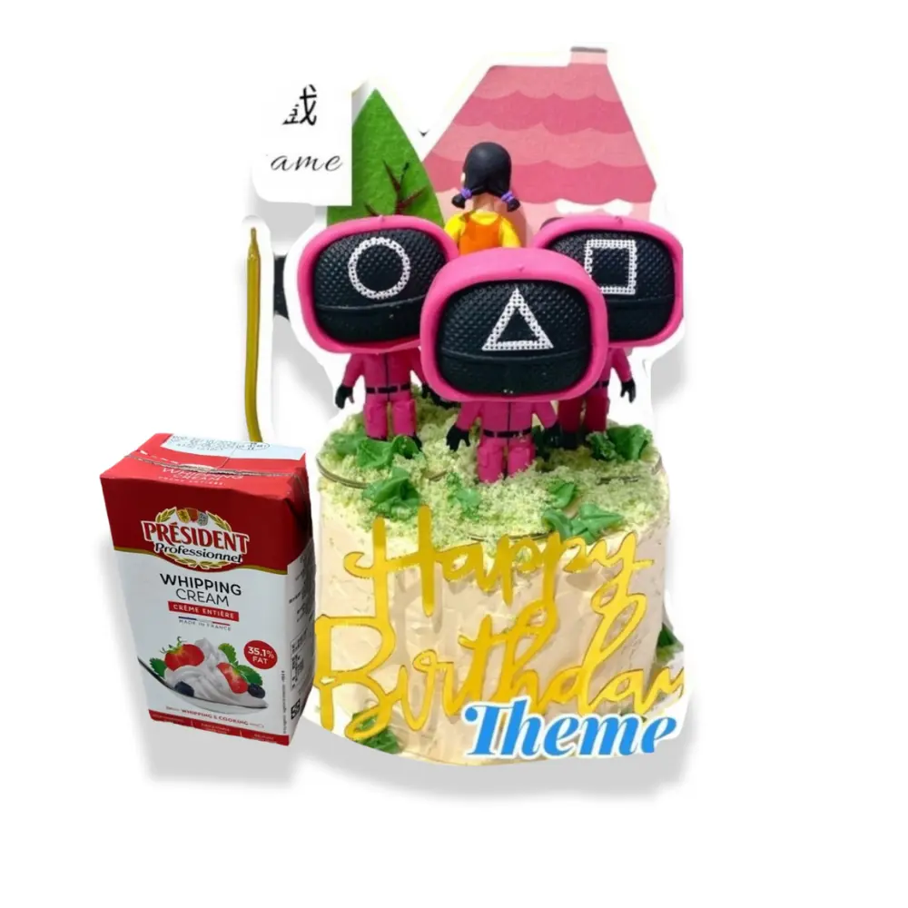 魷魚遊戲蛋糕 (4吋單層 (2-3人), Lotus焦糖曲奇夾心)